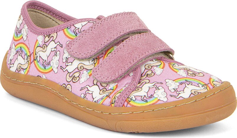 Froddo Barefoot children's Sneakers, Patterned Unicorn/Rainbow (white/pink)